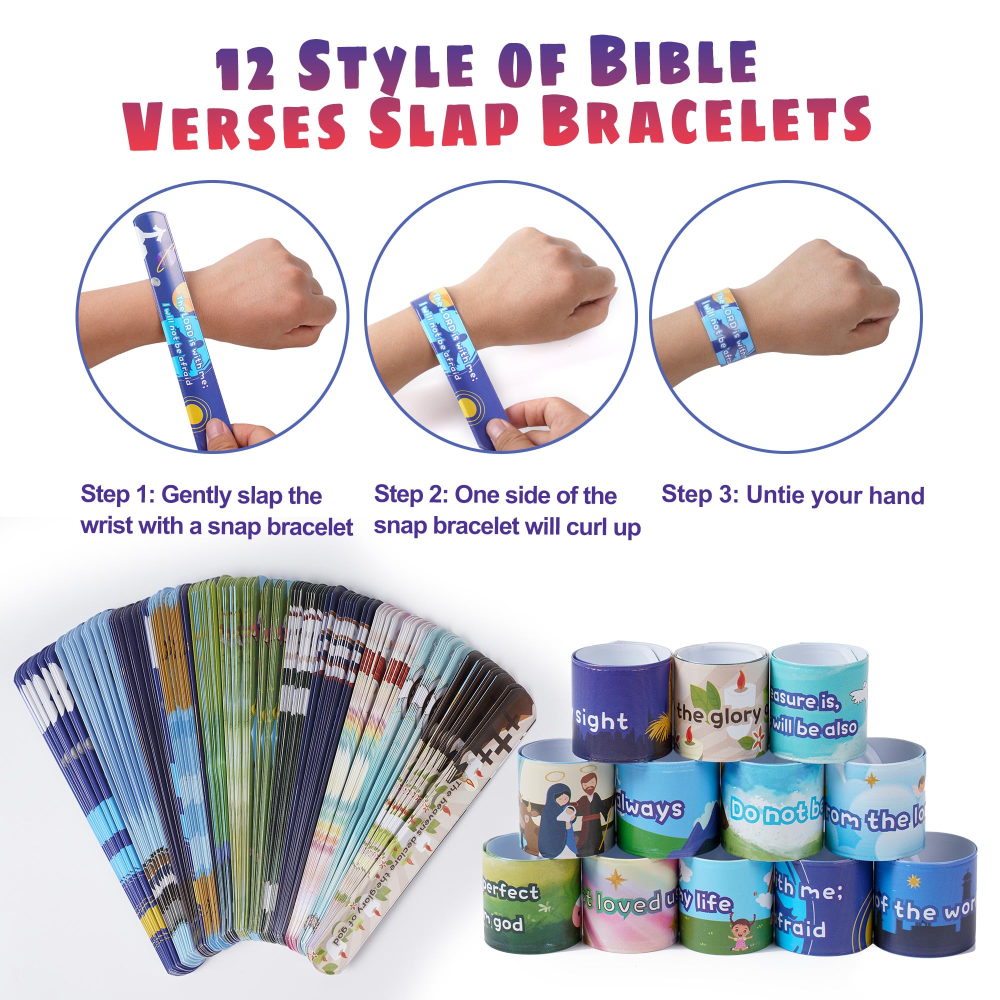 Kolewo4ever 144-Piece Bible Verse Slap Bracelets - Religious Christian Wristbands with Scripture Inspiration, 12 Styles - Perfect for Church Events, Youth Groups & Faith-Based Gifts