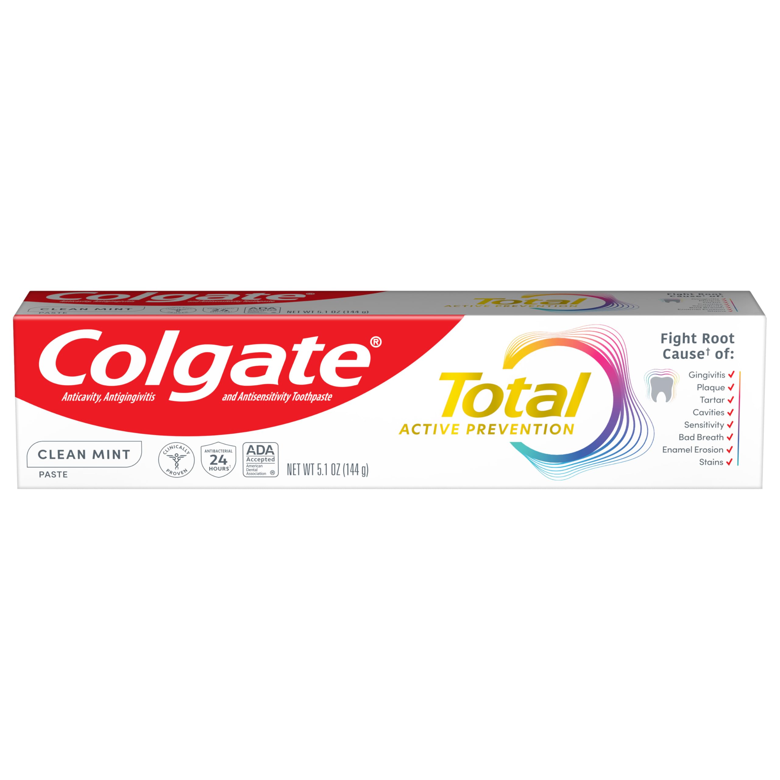 Colgate Total Clean Mint Toothpaste - 5.1 oz Tube for Fresh Breath & Plaque Protection | Whitening & Cavity Prevention | Ideal for Daily Oral Care at Home & Travel