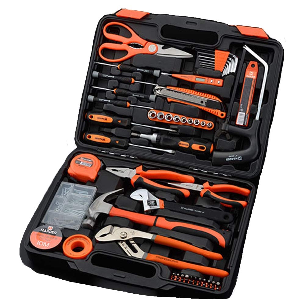 Edward Tools 63-Piece Heavy-Duty Tool Set with Toolbox - Complete Handyman Kit for Home, Garage & Dorm - Includes Hammer, Screwdrivers, Wrenches, Pliers, Saw & More - Perfect for DIY Repairs, Woodworking & Emergency Fixes