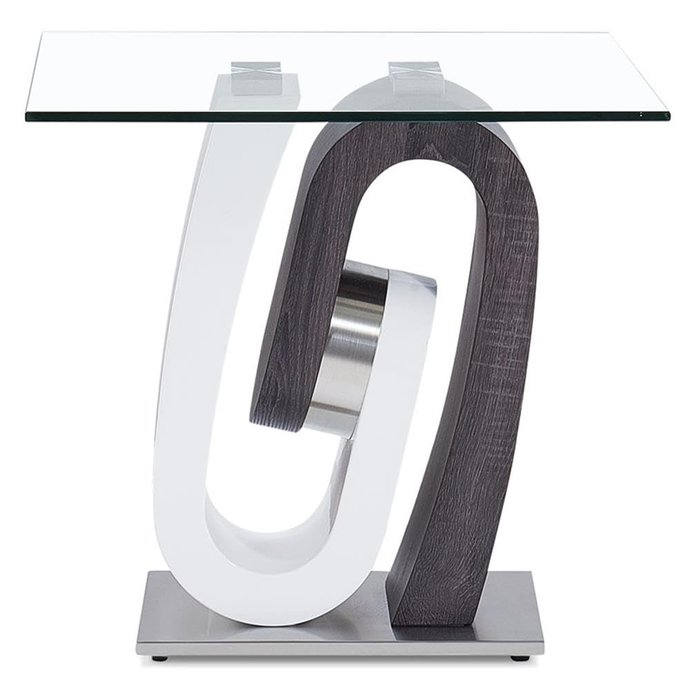 Modern Gray & White Metal End Table with Tempered Glass Top - Stylish Nightstand for Living Room, Bedroom, or Office