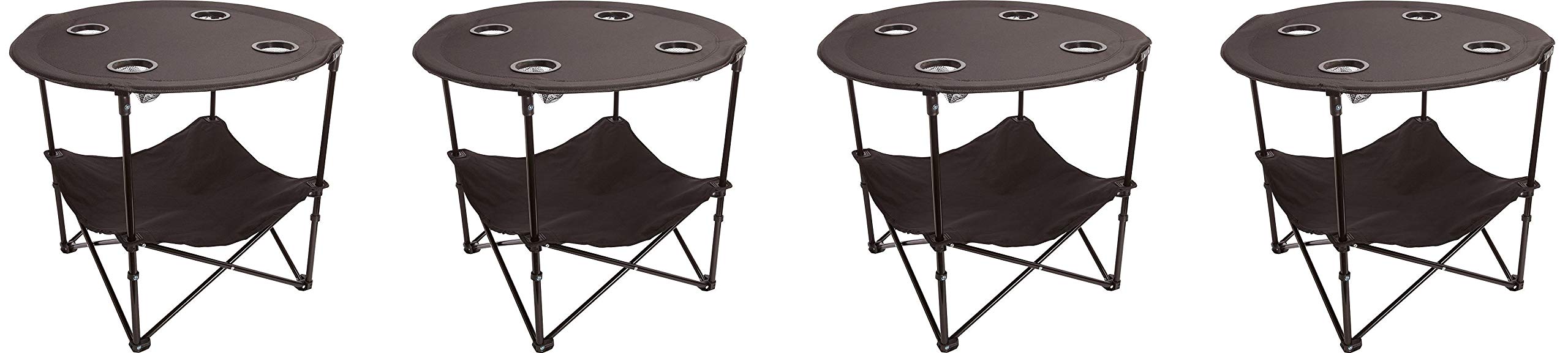 Preferred Nation Folding Table - Portable Picnic Table with Metal Frame & 4 Mesh Cup Holders, Compact Design with Carry Case - Perfect for Camping, Tailgating & Outdoor Events (4-Pack, Black)