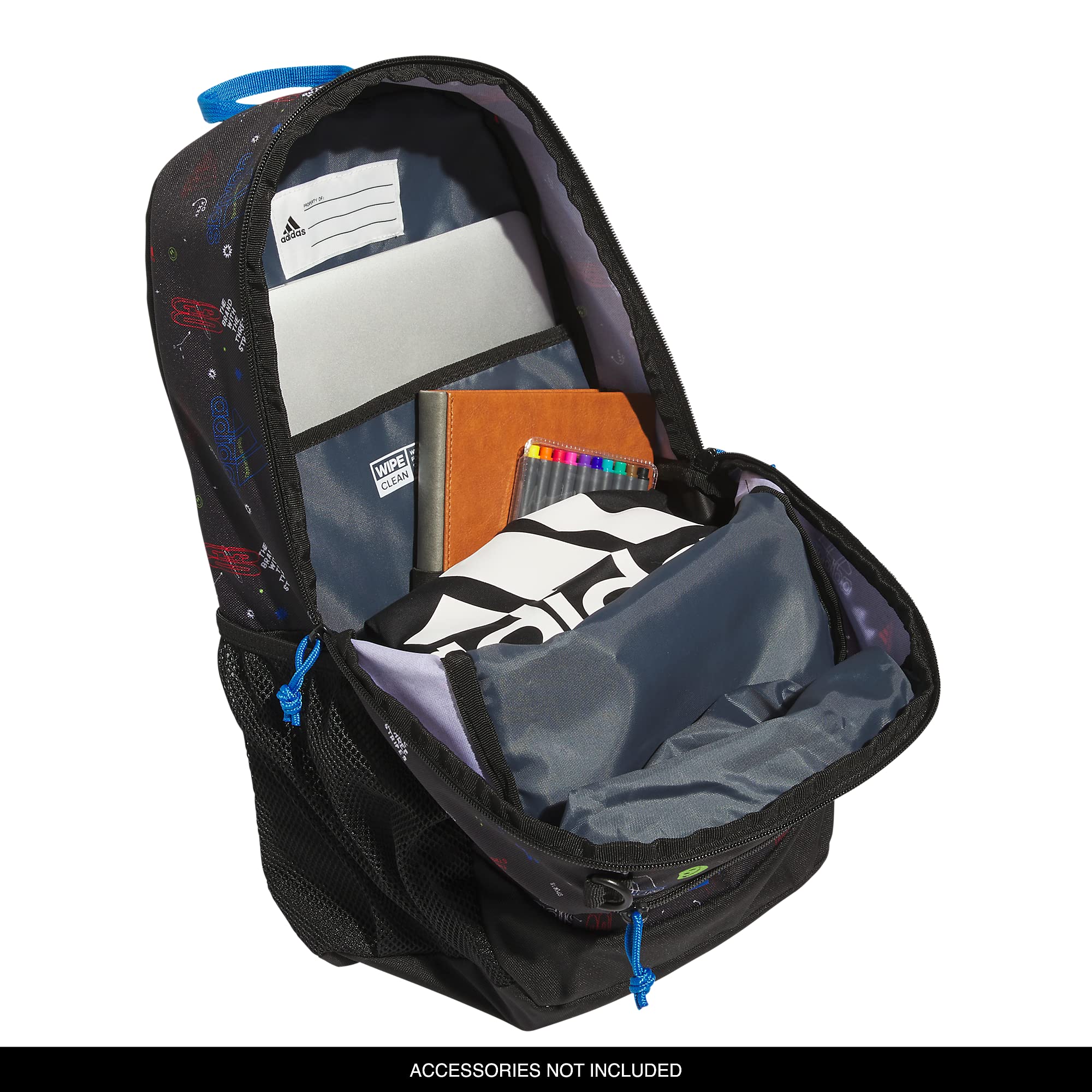 Adidas Creator 2.0 Backpack 21L - Durable Small Athletic Laptop Bag for Men & Women - Icon Brand Love Black/Bright Royal Blue - Perfect for School, Work, Gym & Travel