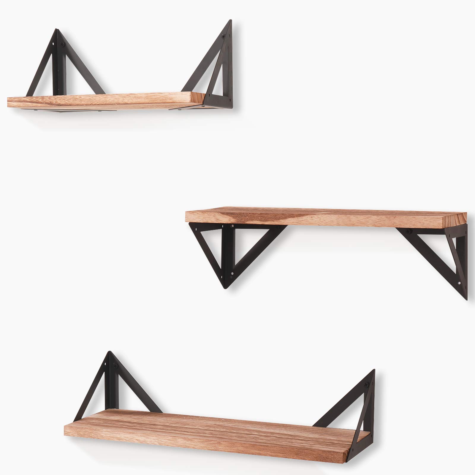 INSTORY Floating Shelves Set of 3 - Solid Wood Wall Mounted Shelves for Home Decor, Wall Storage - Perfect for Living Room, Bedroom, Kitchen, Office & Bathroom - Natural Wood Finish - Space Saving Home Organization Solution