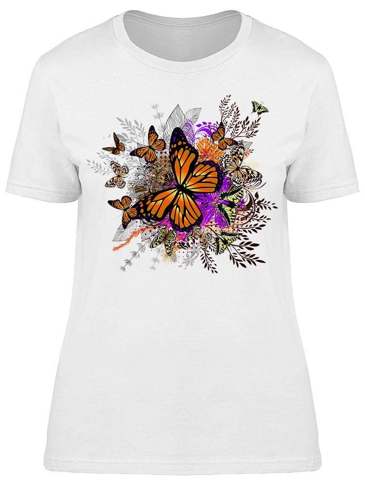 Butterfly Print Women's T-Shirt - Floral Plant Design Casual Tee for Spring & Summer Outfits | Perfect for Garden Parties, Date Nights & Weekend Wear