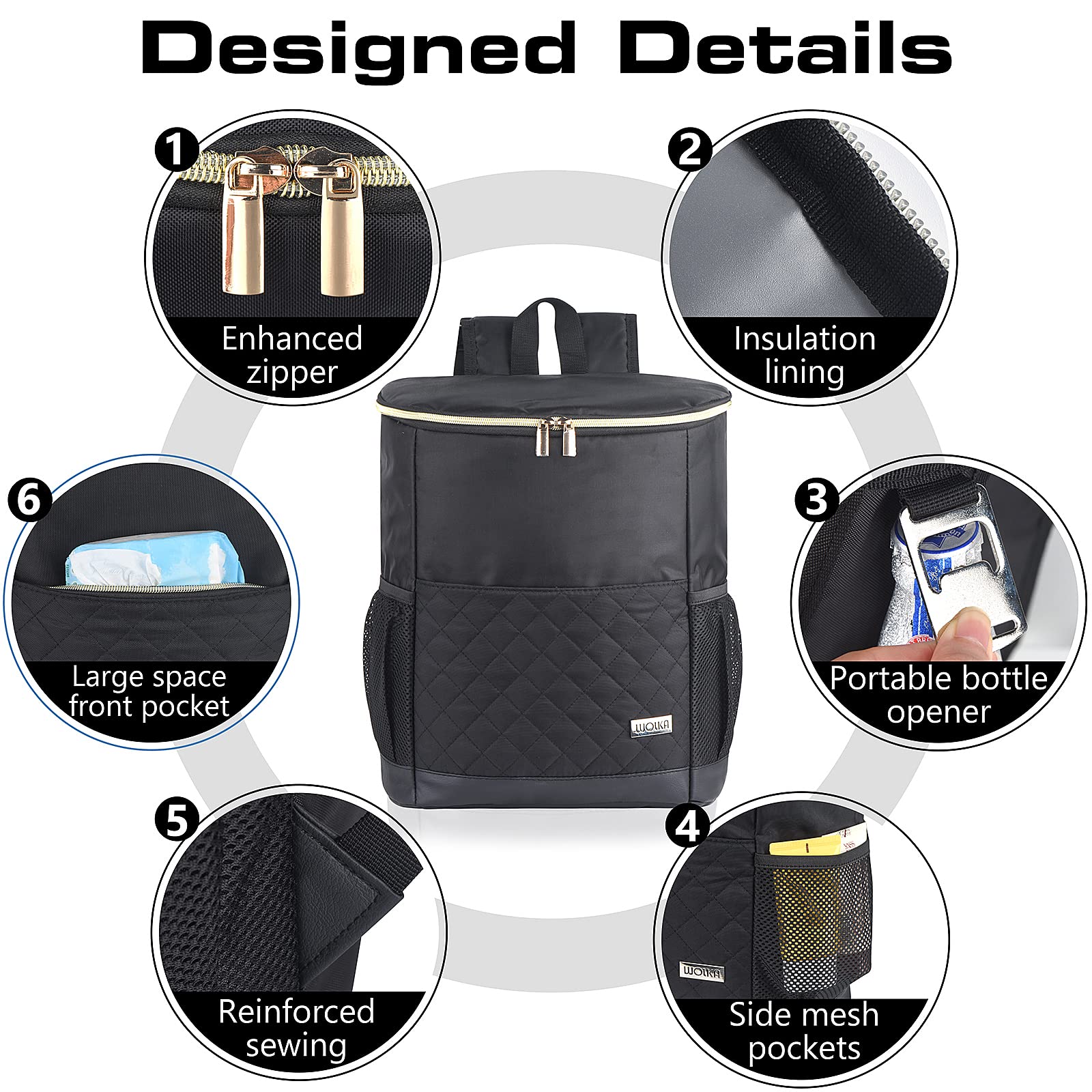 Wolka Insulated Cooler Backpack - 30 Can Capacity, Leak Proof & Waterproof Soft Sided Cooler Bag for Travel, Beach, Camping, Picnic, Hiking - Perfect Lunch Backpack for Women & Men (Ideal for Outdoor Adventures, Tailgating & Daily Commute)