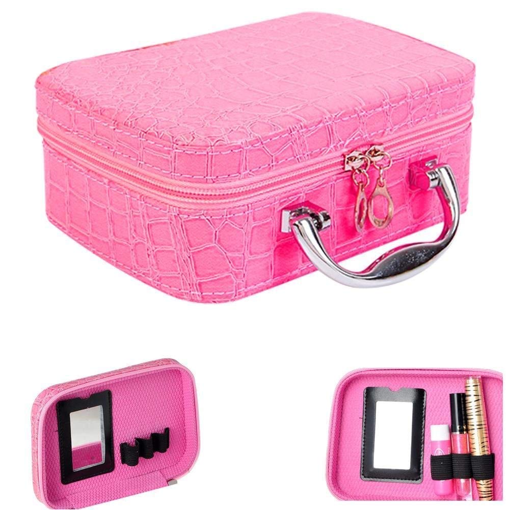 VRUTA Multifunctional Travel Makeup Bag with Adjustable Dividers & Small Mirror - Portable Cosmetic Organizer for Brushes, Cosmetics, Makeup (Small Size, Multi-Color) - Perfect for Travel, Gym, Daily Use & Gift Giving