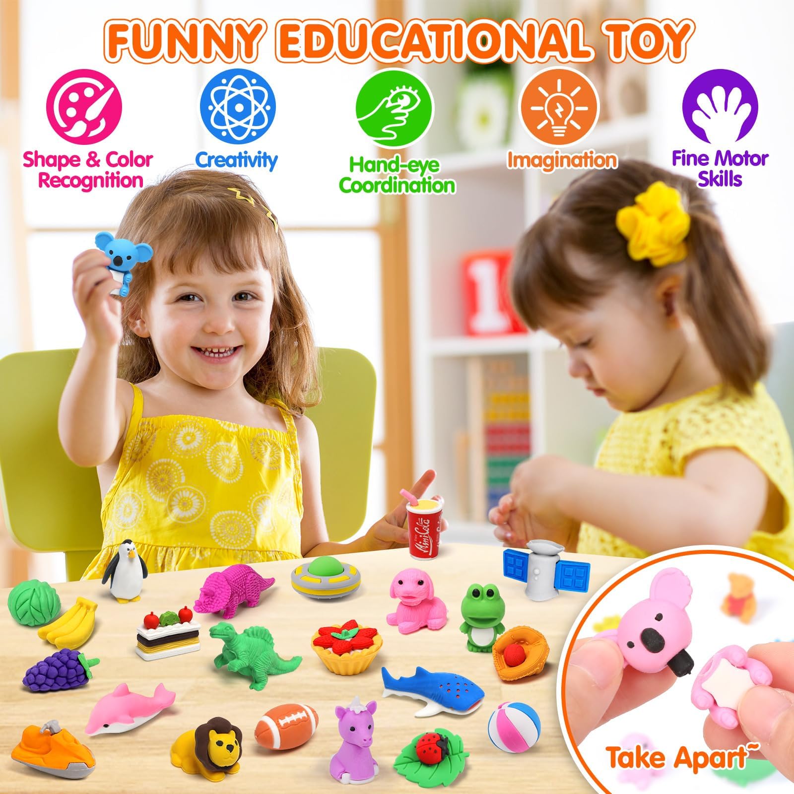 100-Pack 3D Animal Puzzle Erasers - Fun Take Apart Desk Pets for Kids, Bulk Classroom Prizes, Party Favors & School Supplies - Perfect for Treasure Boxes, Goodie Bags & Back-to-School Gifts (Random Styles) - Great for Learning, Playtime & Creative Fun