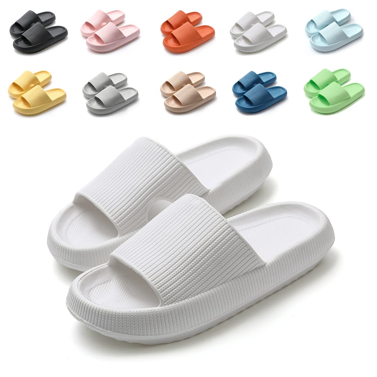 **Treemall Cloud Slides - Non-Slip Open Toe Shower Slippers for Women & Men | Massage Indoor & Outdoor House Shoes | Perfect for Bathroom, Spa, and Relaxation at Home**