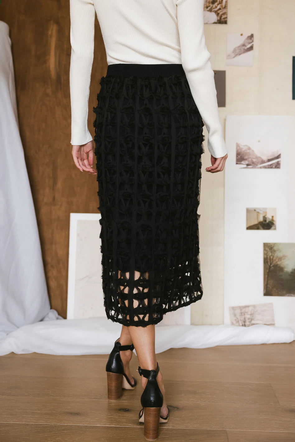 Open Cage Knit Skirt in Black - Women's Fashion Stretch Skirt for Casual & Night Out - Final Sale