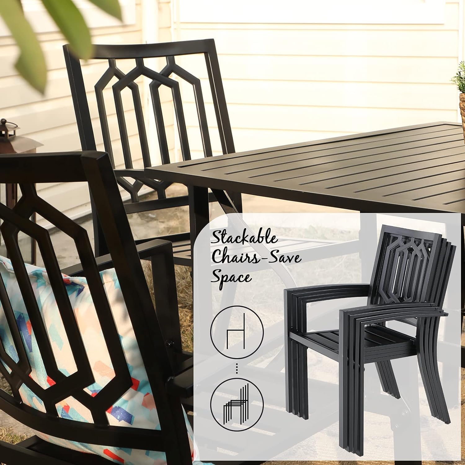 PHI VILLA 5-Piece Black Metal Outdoor Dining Set - 37
