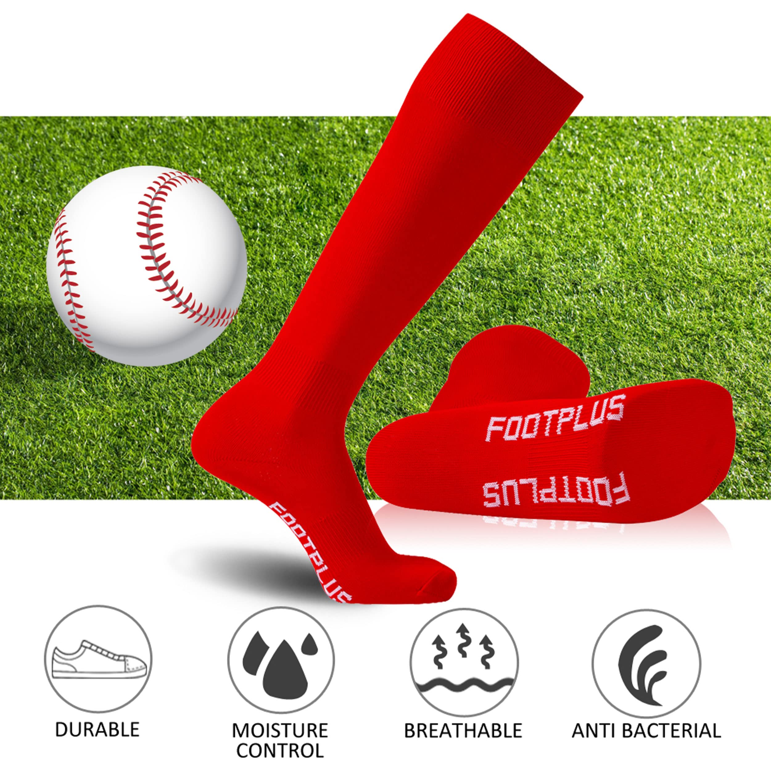 FOOTPLUS Unisex Over Knee High Baseball Softball Socks - Solid Color Sports Socks for Rugby, Soccer & Homecoming - Perfect for Training, Games & Team Events