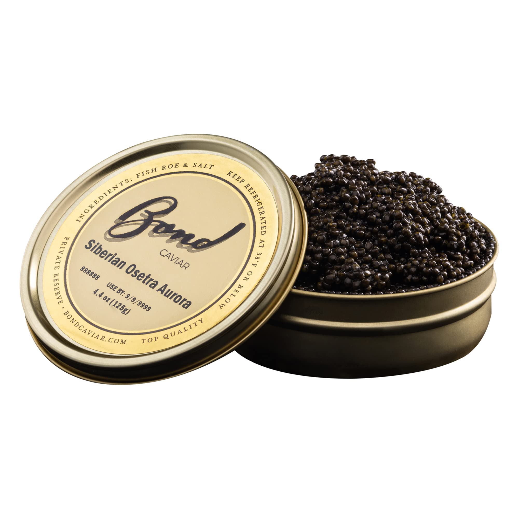 Premium Bond Siberian Osetra Aurora Caviar - World-Renowned Malossol Fish Roe with Sea Salt, Small to Medium Pearls (4.4oz/125g) | Overnight Delivery | Luxury Gourmet Gift for Weddings, Anniversaries & Fine Dining Experiences
