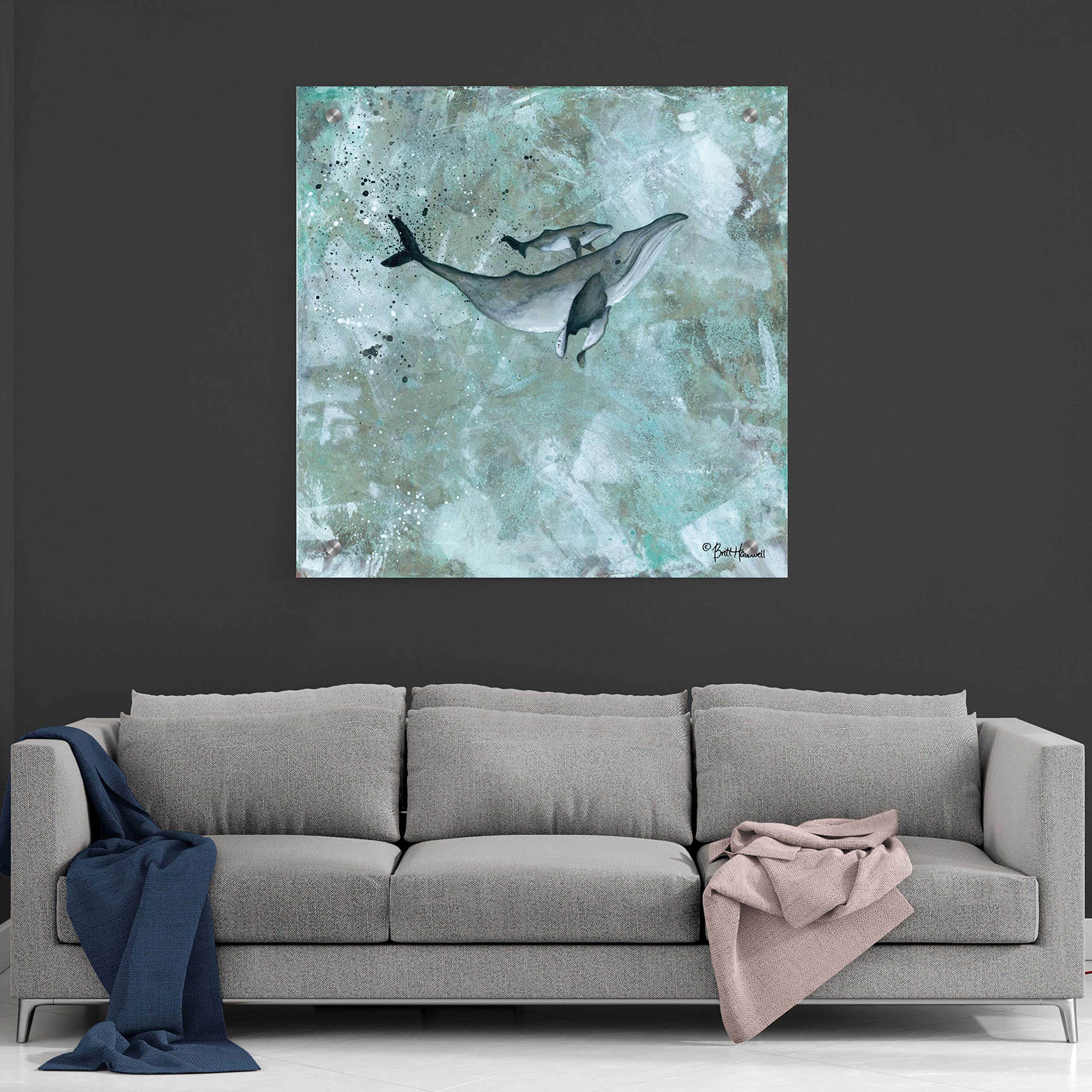 Epic Art 'Simplicity Humpback' by Britt Hallowell - 36x36 Inch Acrylic Glass Wall Decor, Modern Whale Painting for Living Room, Bedroom & Office