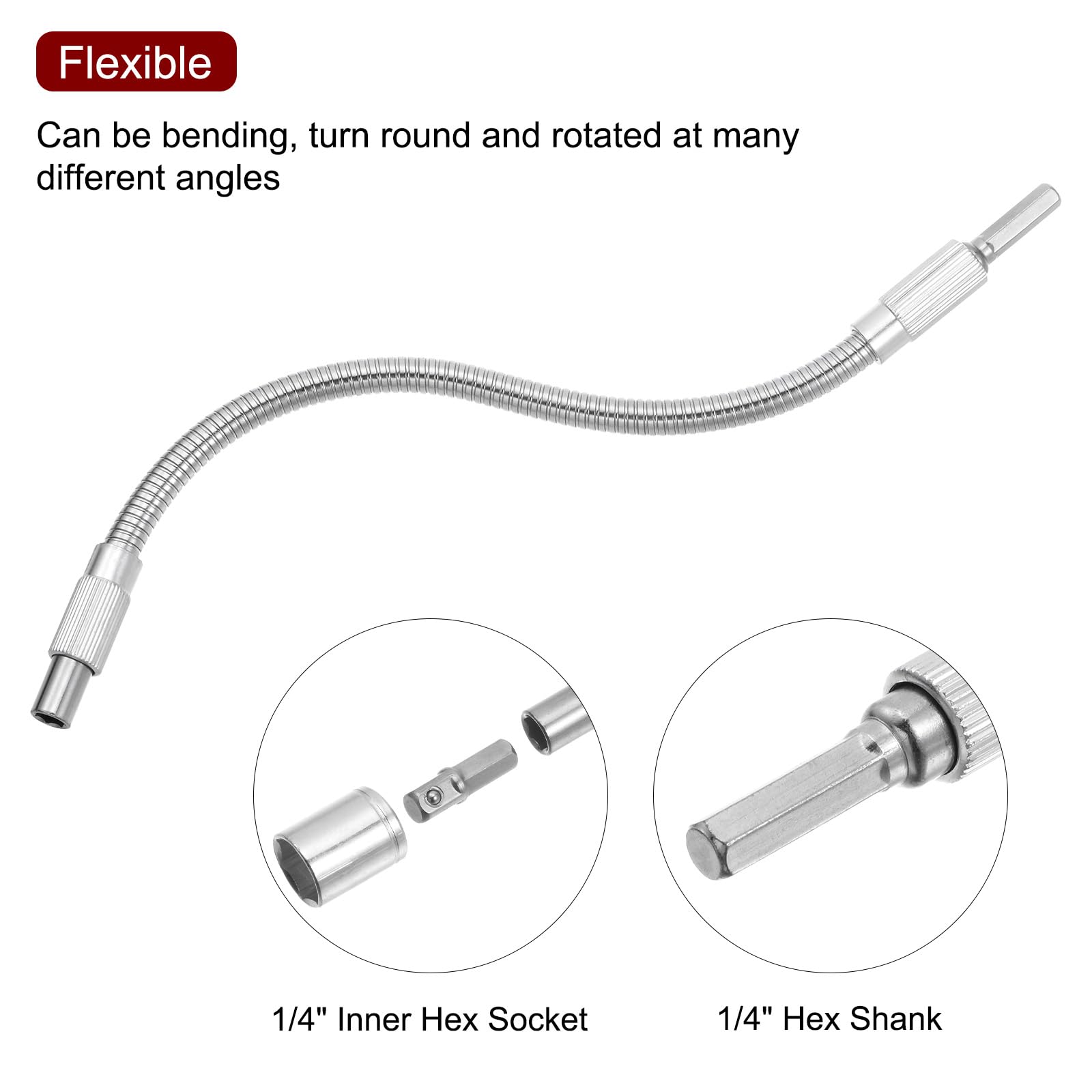 uxcell 26-Piece Flexible Drill Bit Extension Kit - 2 Sets with 300mm Flexible Shaft for Screwdriver Bits | Perfect for Tight Spaces & Hard-to-Reach Areas in DIY, Construction & Home Repair