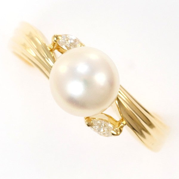 18K Yellow Gold Pearl Diamond Ring for Women - Elegant Bridal Jewelry, Wedding, Anniversary & Special Occasion Gift