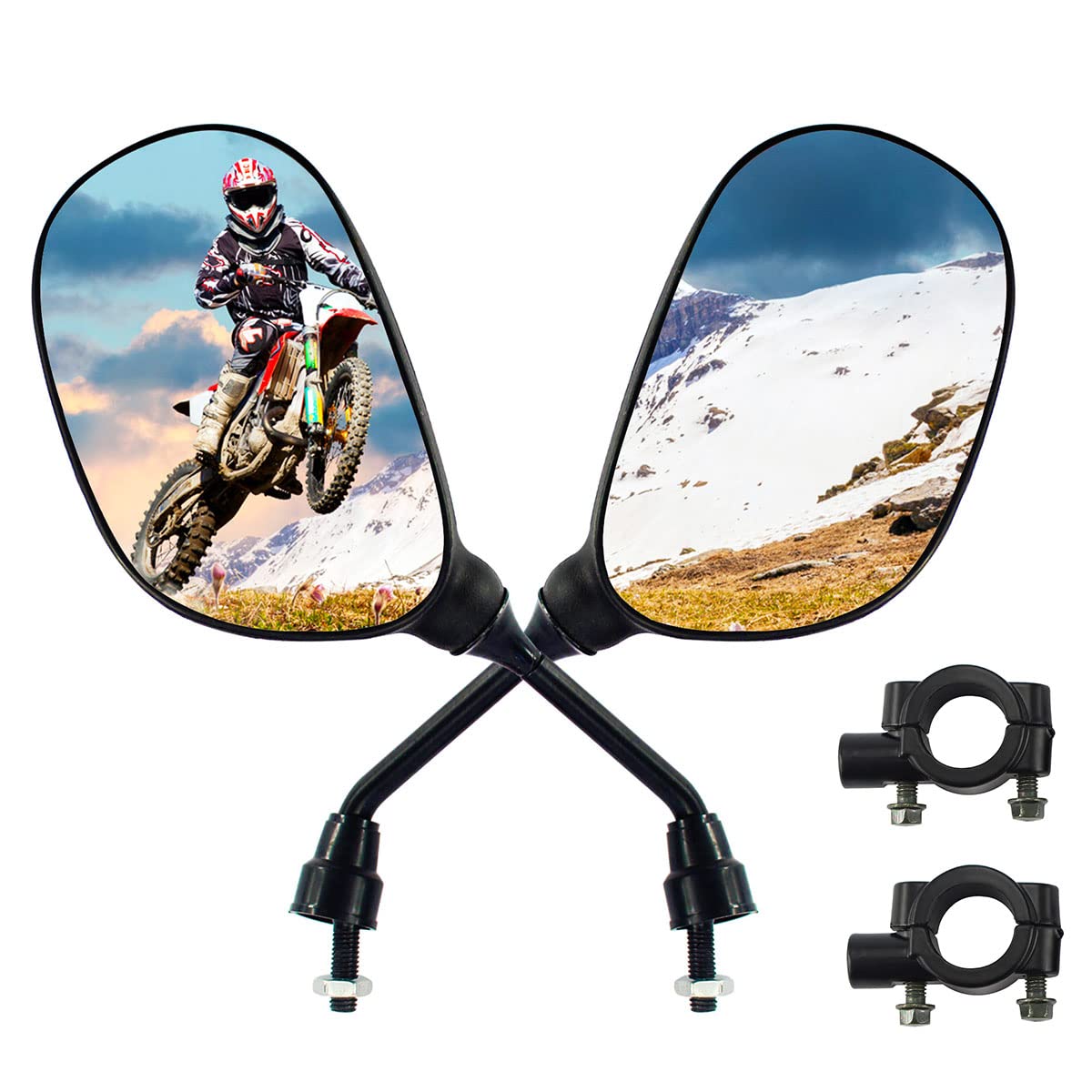 8mm Thread Rear View Mirrors & Handlebar Mirror Bracket Clamp for 50cc 150cc Scooter, Motorcross, Motorcycle, ATV, Dirt Bike - Universal Fit for QMB139 Engine - Perfect for Street Riding, Off-Road Adventures and Trail Safety
