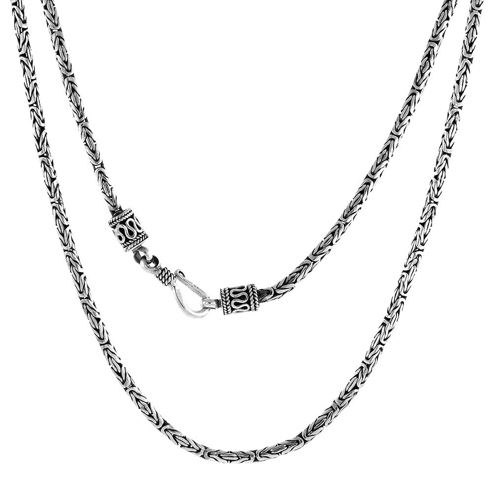 Sterling Silver 2.5mm Round Byzantine Chain Necklace & Bracelet Set for Men and Women - Nickel Free, Oxidized Finish with Secure Hook & Eye Clasp (7-30 Inch) - Perfect for Gifts, Weddings, and Everyday Elegant Wear