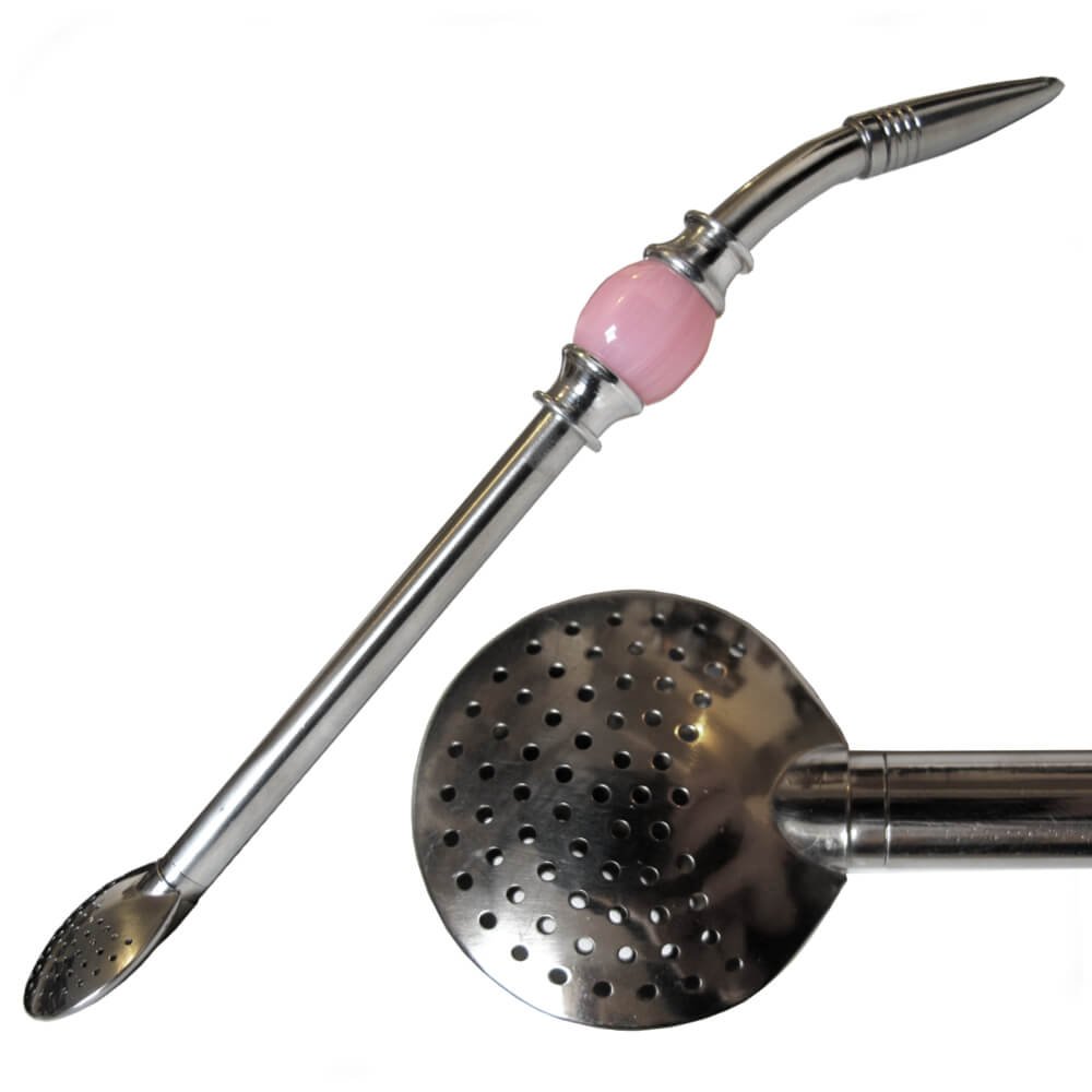 Premium Brazilian Bomba with Pink Beads - Elegant Bombilla for Yerba Mate - Perfect for Traditional Tea Ceremonies & Relaxing Moments
