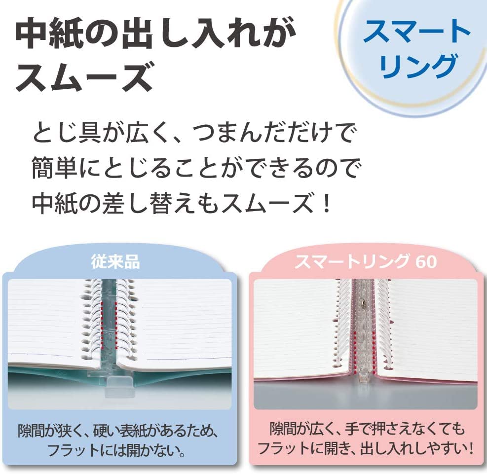 Kokuyo Campus Smart Ring Binder - B5 Size Transparent Slim Notebook Binder with 26 Holes, Holds Up to 60 Sheets, Includes 10 Extra Campus Sarasara Loose-Leaf Papers - Perfect for Office Work, School Study, Journaling & Note Taking - Imported from Japan