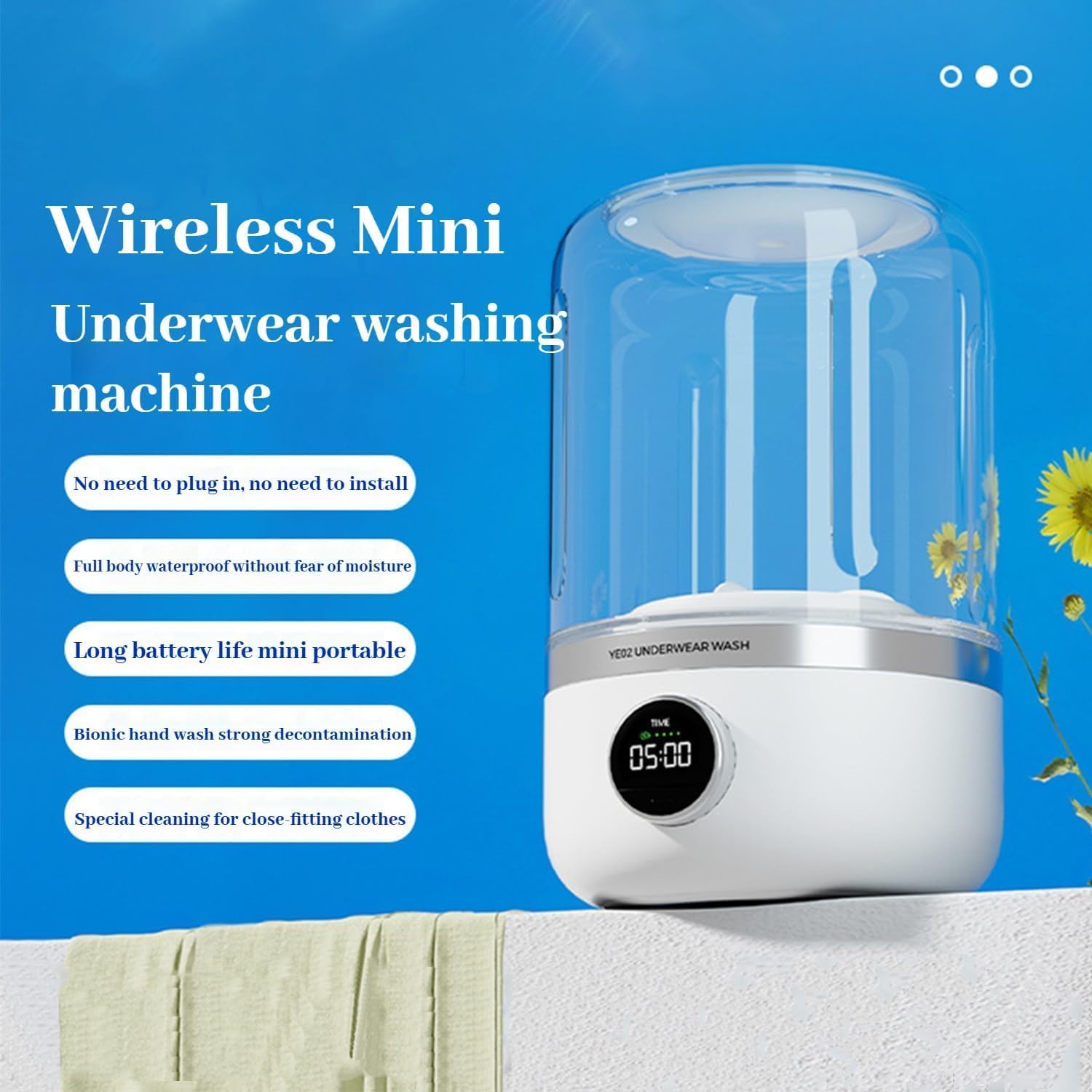 Ye02 Mini Portable Washing Machine for Underwear - 2025 New Cordless Rechargeable Washer for Home, Apartment, Camping & Travel | Compact Laundry Solution for Small Spaces & On-the-Go Use