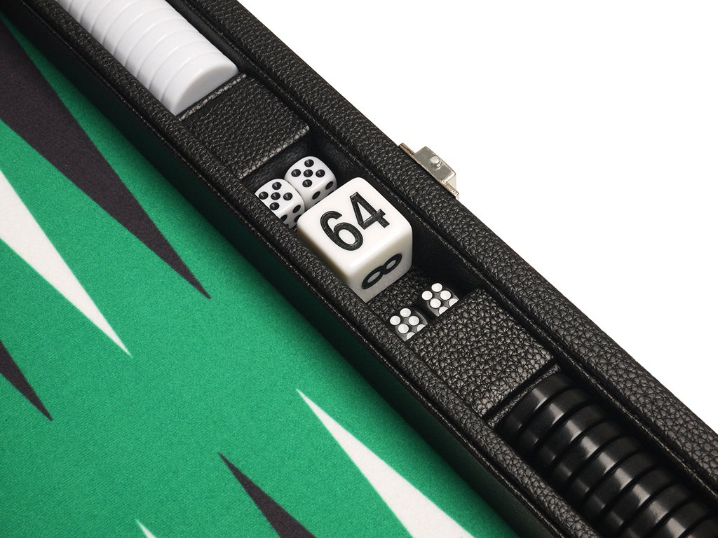 13-Inch Premium Backgammon Set - Compact Travel Size with Black Board & Green Playing Surface - Classic Black and White Points - Perfect for Travel, Parties & Family Game Nights