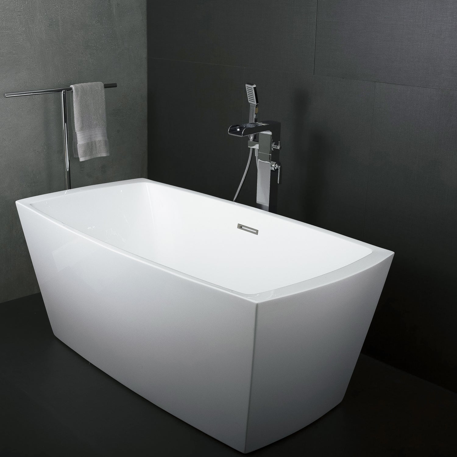 DAX 59-Inch Freestanding Acrylic Bathtub with Stainless Steel Frame - High Gloss Finish, Central Drain & Overflow - 59