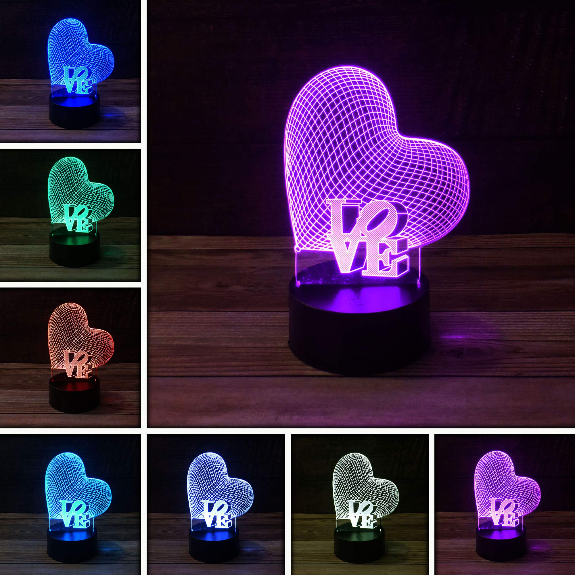 3D LED Romantic Heart Lamp - USB Powered 7 Color Changing Night Light for Bedroom, Desk Decor - Cute Gift for Valentine's Day, Christmas, Kids & Couples (Perfect for Romantic Ambiance, Nursery Lighting & Holiday Decorations)
