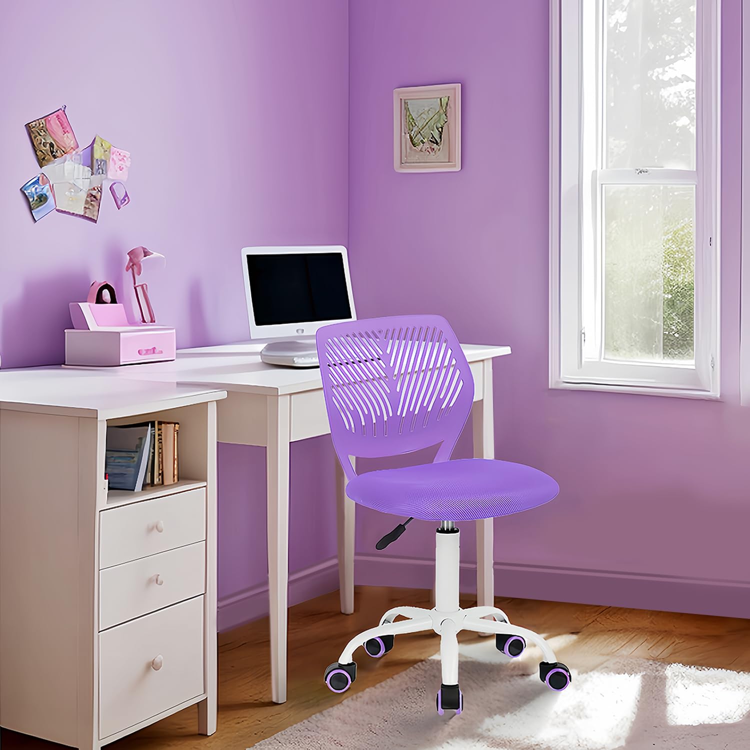 Modern Adjustable Swivel Armless Desk Chair - Ergonomic Computer Task Chair for Home Office & Study Room, Purple - Perfect for Kids, Students & Professionals