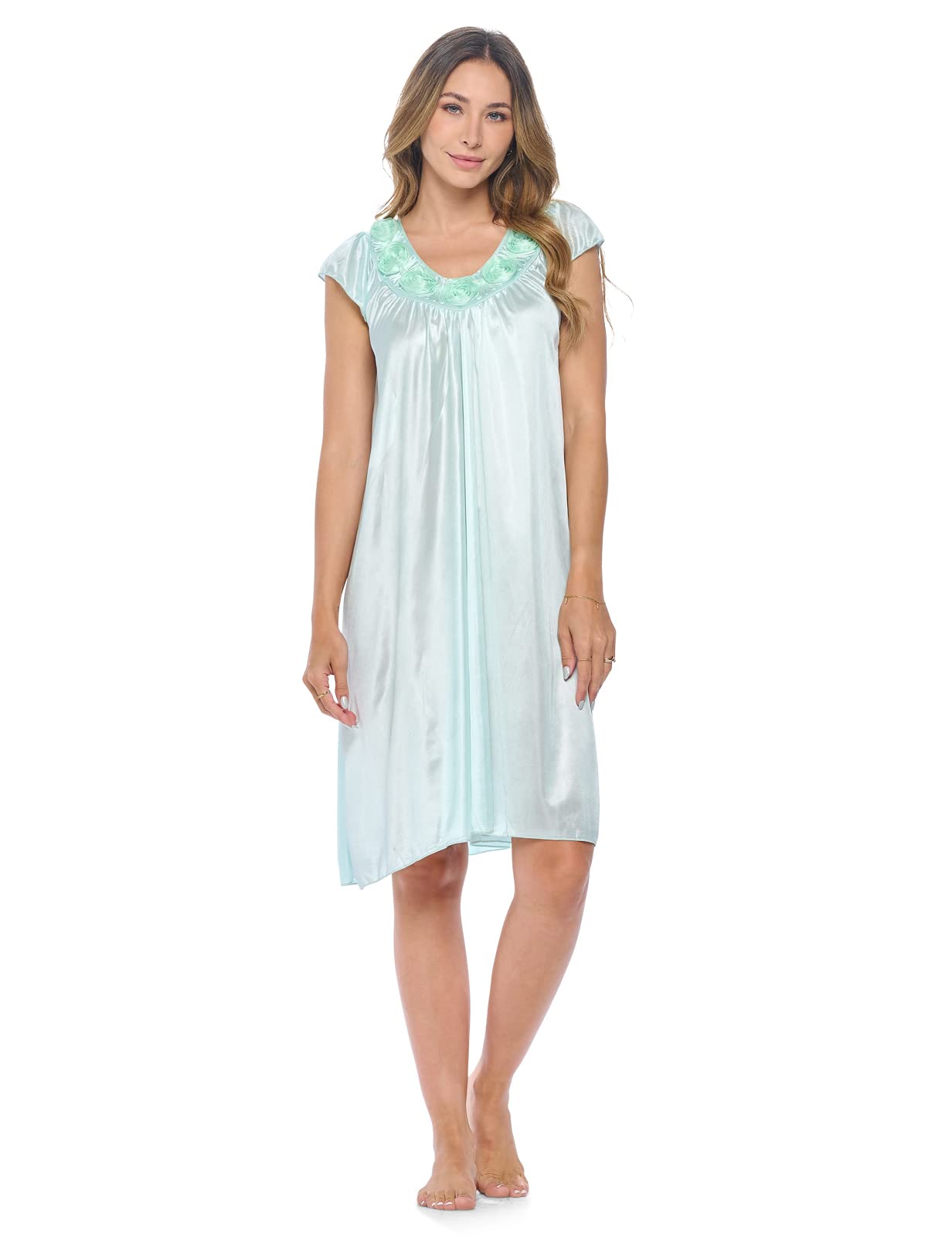 Women's Rose Satin Cap Sleeve Nightgown - Soft & Comfortable Sleepwear for Casual Nights, Lounge Wear & Romantic Evenings
