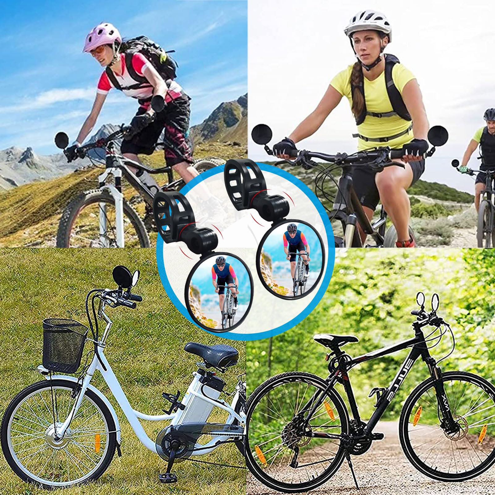 2 Pack Adjustable Rotatable Wide Angle Bicycle Handlebar Mirror - Shockproof Acrylic Convex Rear View Mirror for Mountain/Road Bikes - Perfect for Safe Cycling, Commuting & Outdoor Adventures (Round)