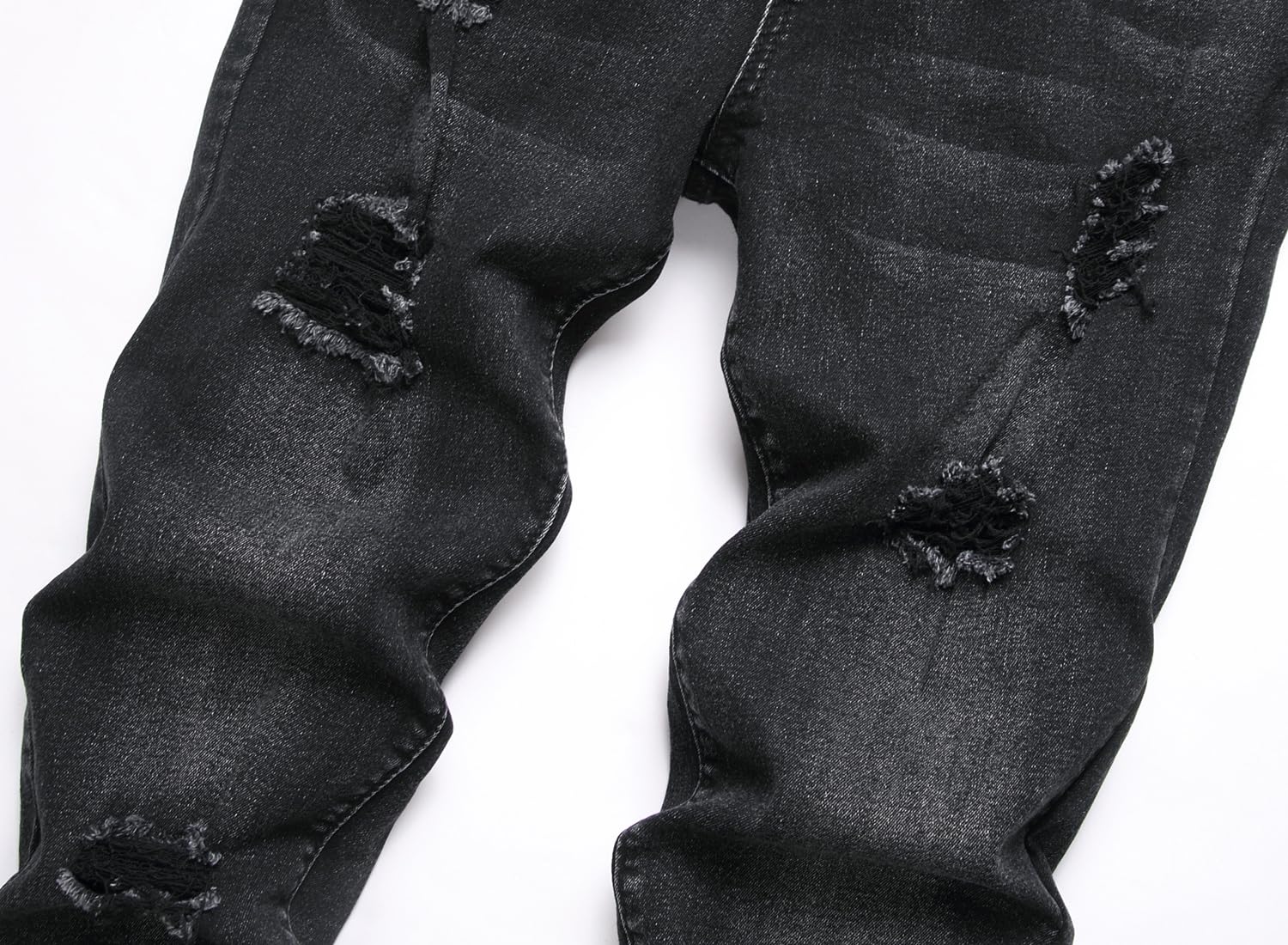 Men's Slim Fit Stretch Jeans - Ripped Distressed Straight Leg Black Denim Pants for Casual Wear & Street Style | Comfortable Everyday Fashion Jeans