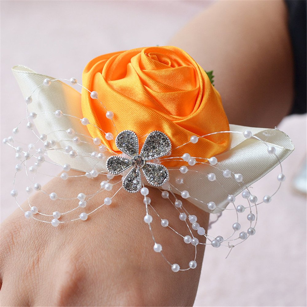 Elegant Orange Bridal Wrist Corsage Flowers - Set of 6 for Weddings, Bridesmaids, Prom & Special Events - Perfect for Bouquet Alternatives and Formal Occasions