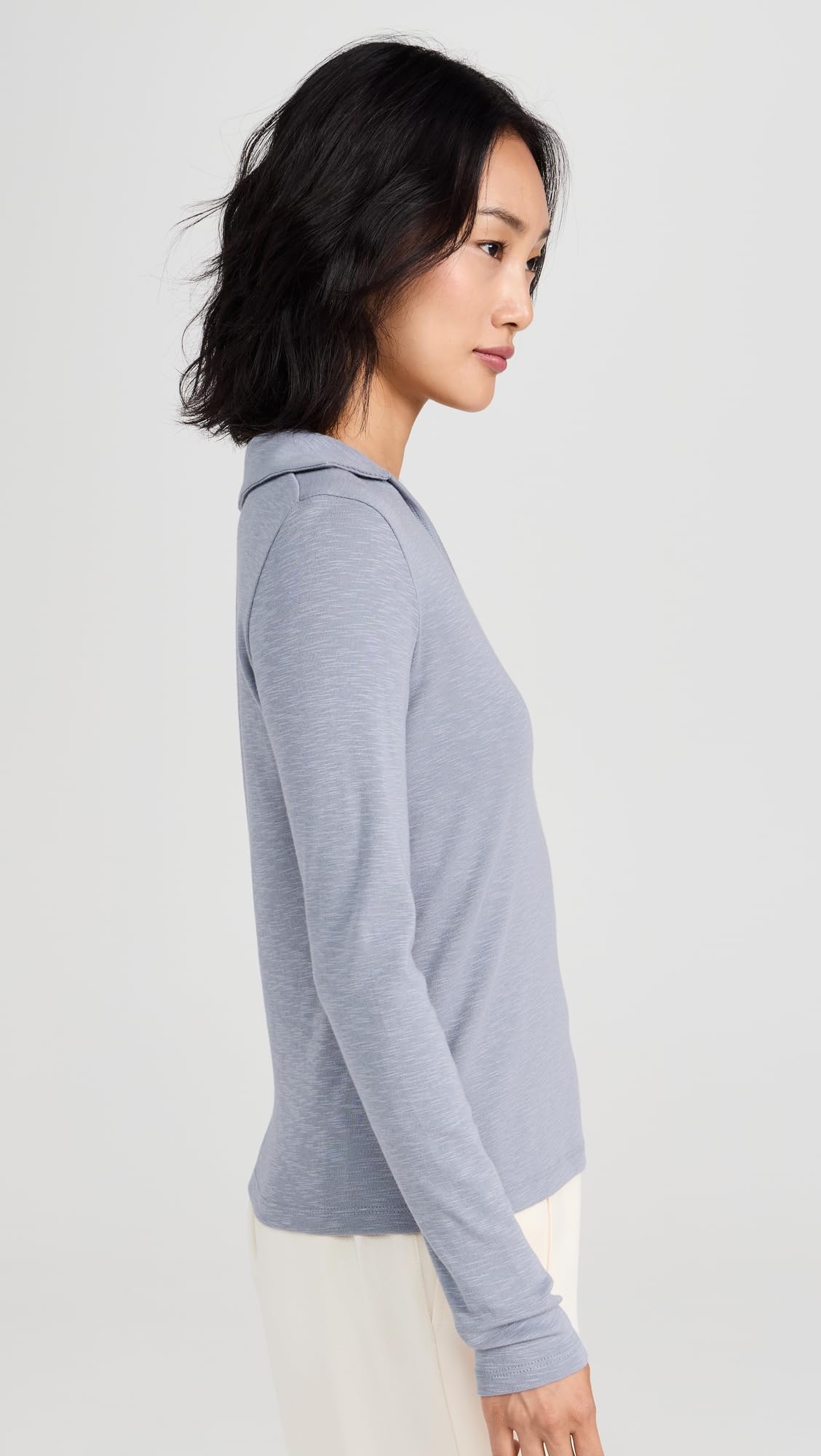 Vince Women's Long Sleeve Open Neck Polo Shirt - Soft Cotton Casual Top for Work & Everyday Wear | Perfect for Office, Business Casual & Weekend Outfits