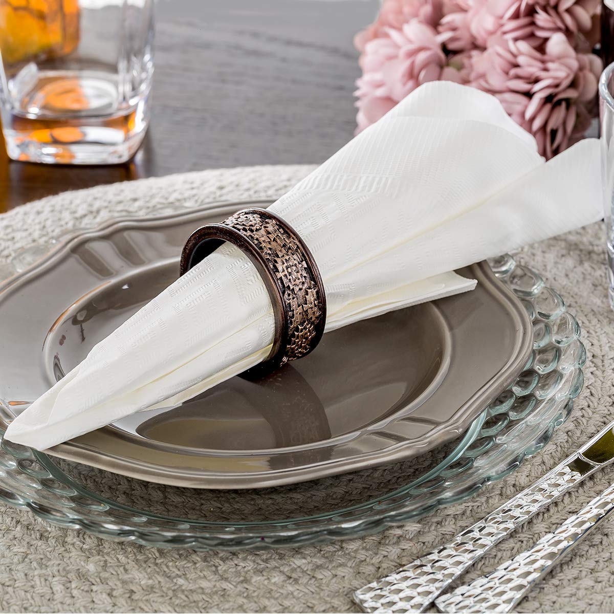 Dublin Brown Napkin Rings Set of 6 - Elegant Rustic Table Decor for Thanksgiving, Fall & Holiday Dinners - Perfect for Farmhouse, Wedding & Seasonal Table Settings