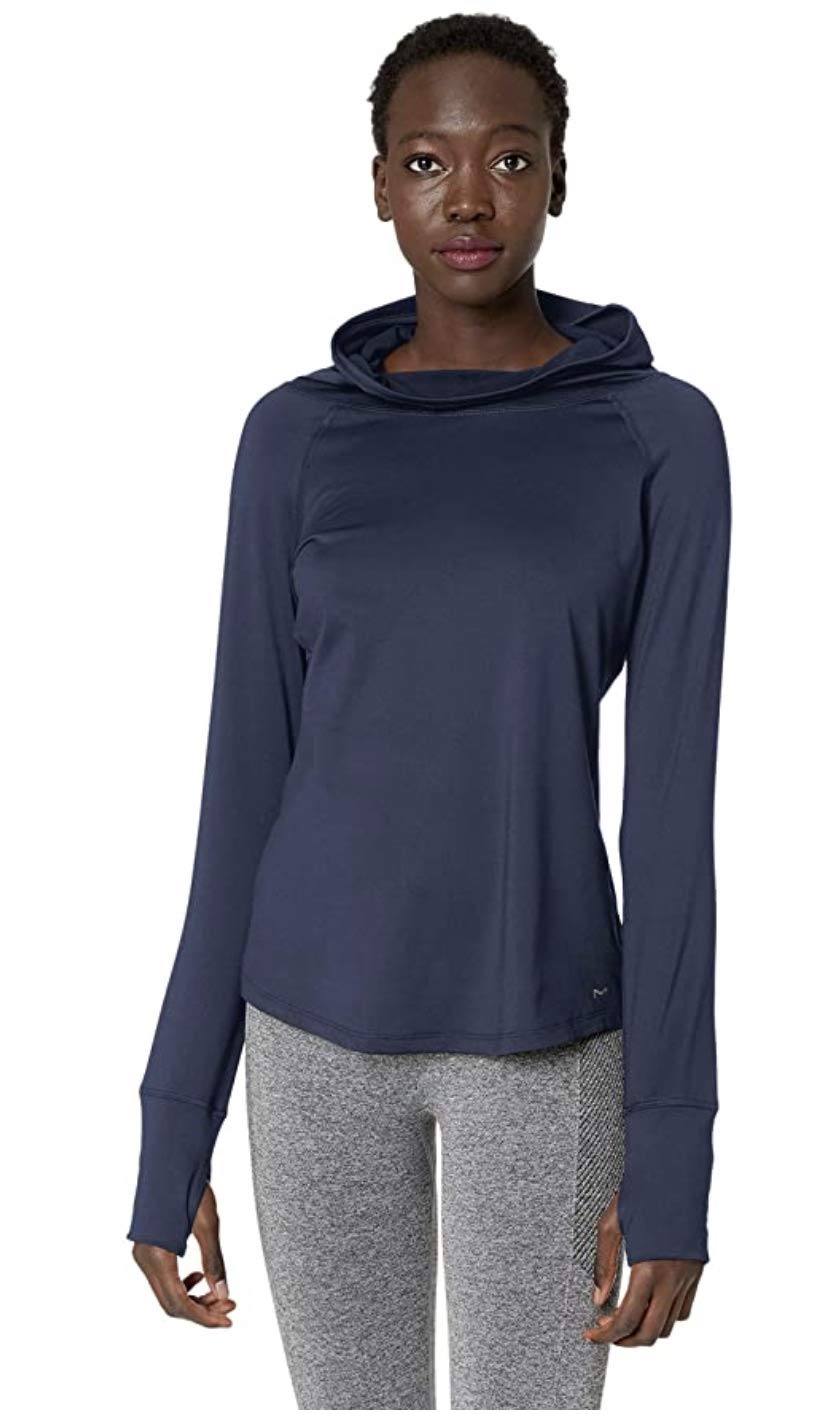 Maidenform Women's Sport Baselayer Funnel Neck Hooded Top - Moisture Wicking Activewear for Running, Yoga & Workouts - Comfortable Athletic Shirt for Gym & Outdoor Activities