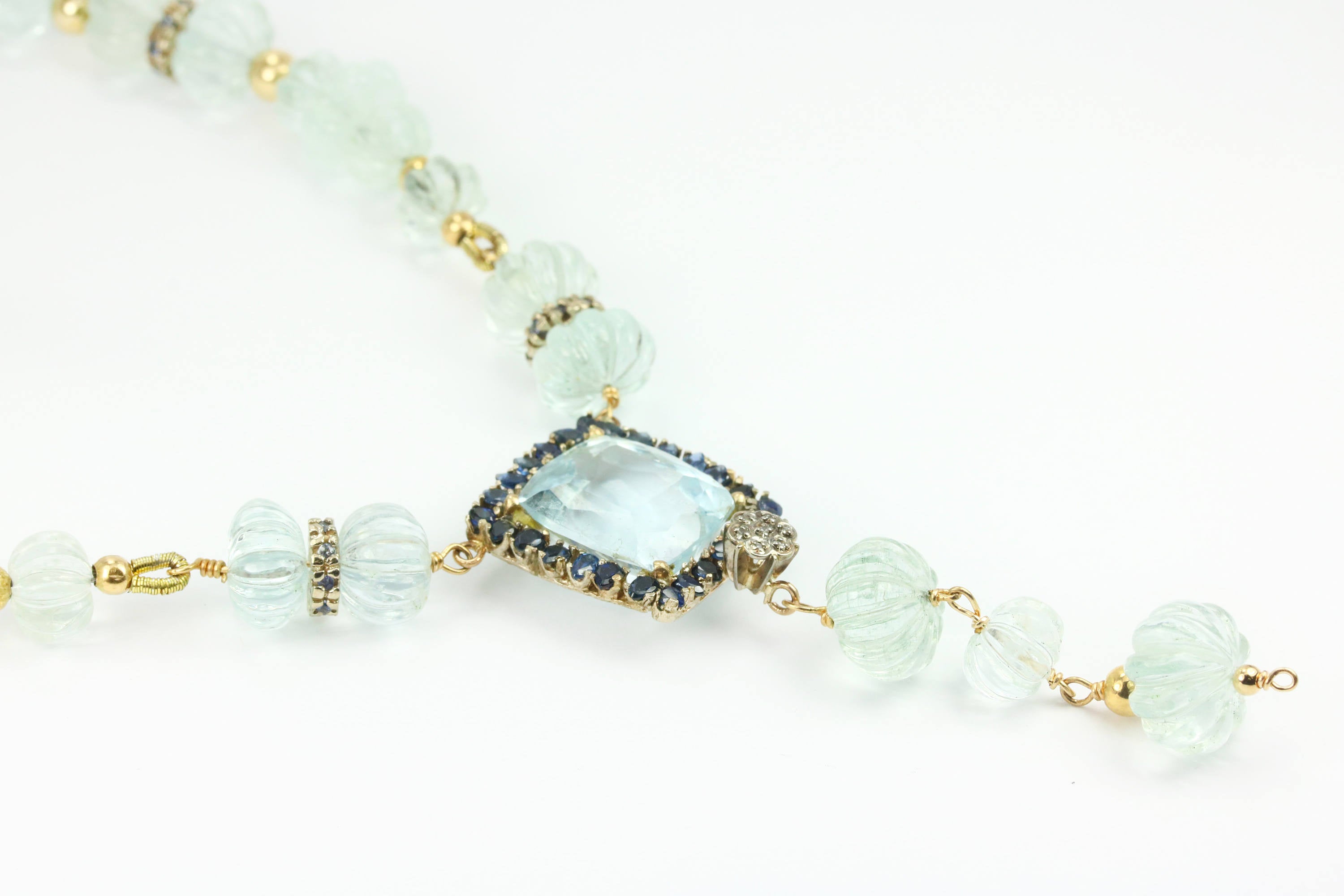 288cts Aquamarine Necklace with Sapphire Accents - Elegant Beaded Lariat Statement Jewelry for Women | Perfect for Weddings, Parties & Special Occasions