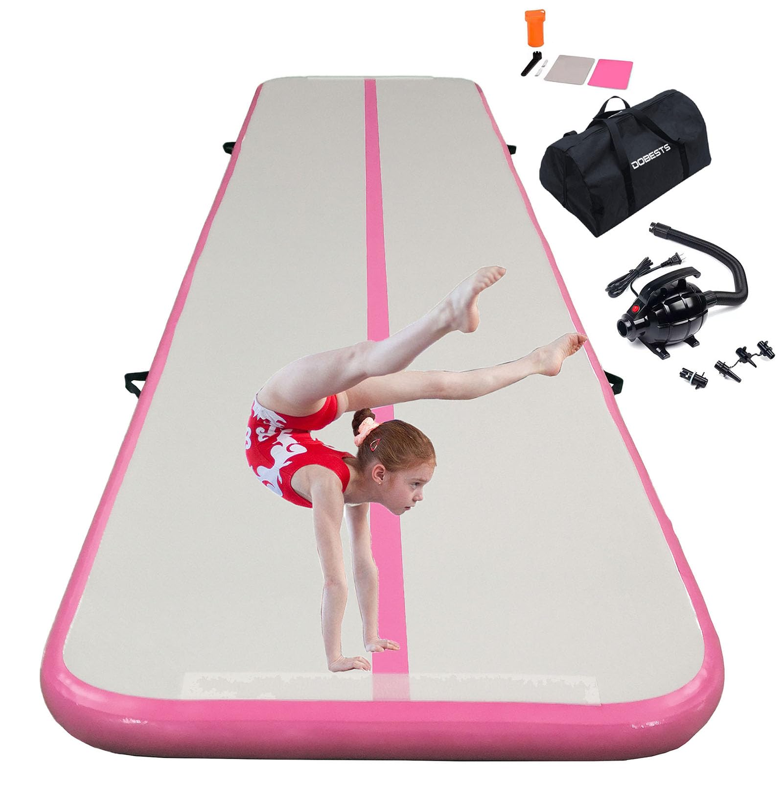 DOBESTS Inflatable Gymnastics Mat - 6.6ft to 20ft Air Track Tumbling Mat with Electric Pump, 4/8 Inch Thick for Home Gym, Cheerleading & Backyard Training - Perfect for Kids, Adults & Gymnasts