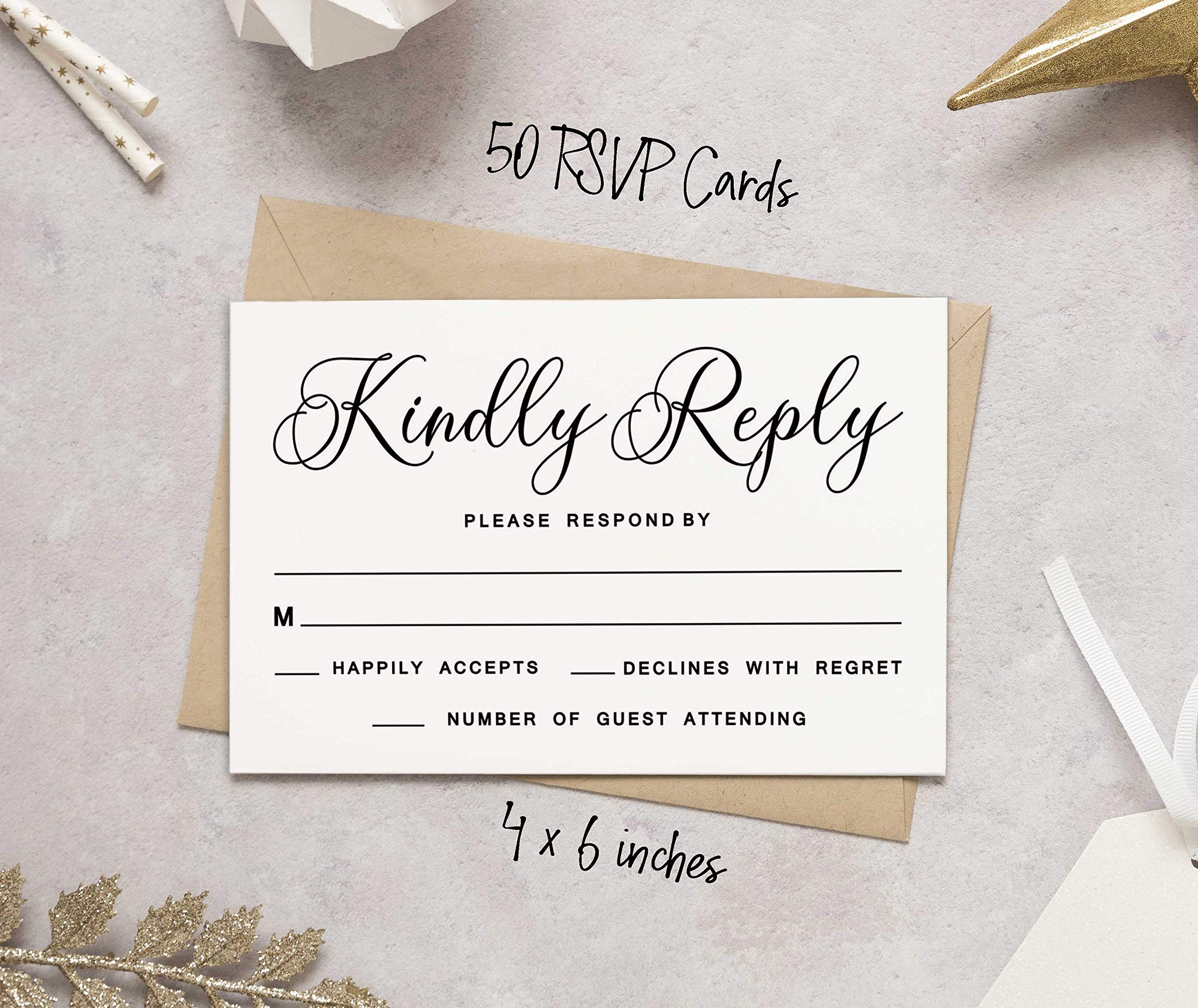 50 Blank RSVP Cards with White Envelopes - Elegant Wedding Response Cards for Invitations, Rehearsal Dinner, Baby Shower & Bridal Shower - Perfect for Engagement Parties and Special Events