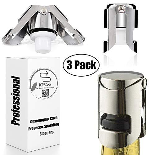 BGMAX 3-Pack Stainless Steel Champagne Sealer Stopper - Sparkling Wine Bottle Plug with Extended Seal - Perfect for Gifts & Party Accessories - Keep Bubbles Fresh for Weddings, Celebrations & Home Bars