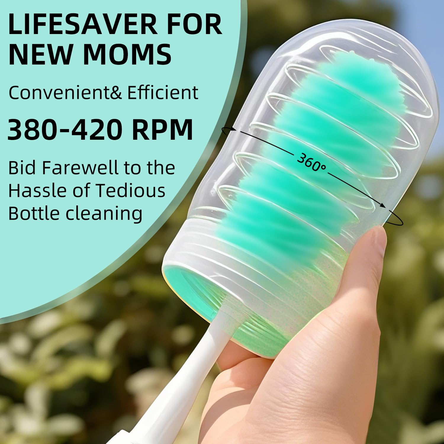 Electric Baby Bottle Brush Set - Silicone Bottle, Pacifier & Straw Cleaner with Mixing Head, 360° Rotation & 2 Speed Modes - Includes Drying Rack (Green) - Perfect for Cleaning Baby Bottles, Sippy Cups & Breast Pump Parts