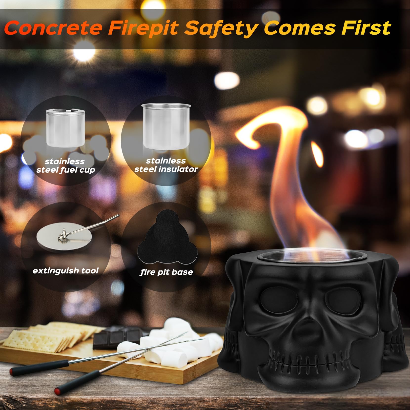 Round Concrete Smokeless Tabletop Fire Pit - Indoor & Outdoor Portable S'mores Maker for Patio, Backyard, Camping - Perfect Gift for Women, Mom, Wedding, Housewarming, Christmas & Birthday