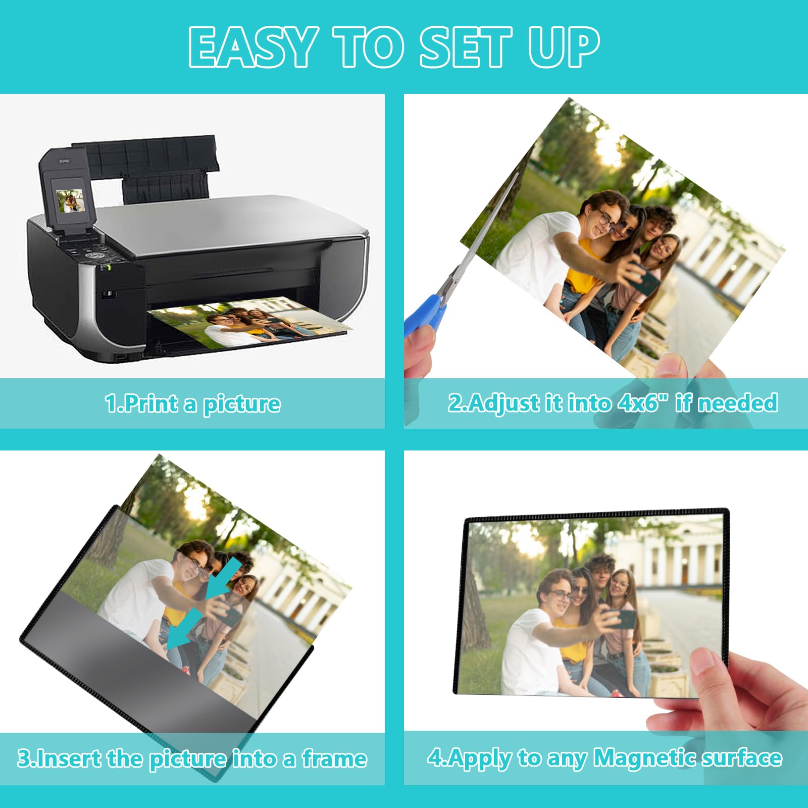 10 Pack Magnetic Photo Frames 4x6 - Reusable Refrigerator Picture Frames for Fridge, Locker & Office Decor