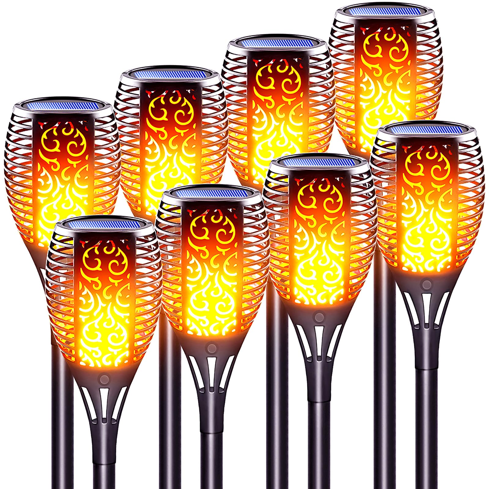 LazyBuddy Solar Torch Lights 8 Pack - Waterproof Outdoor Solar Tiki Torches with Realistic Flickering Flame Effect, Auto On/Off Dusk to Dawn Sensor for Garden, Pathway, Patio, Backyard, Poolside & Landscape Lighting Decor