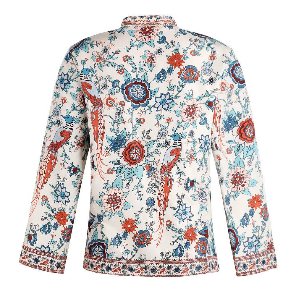 Bohemian Floral Print V-Neck Long Sleeve Blouse for Women - Casual Loose Fit Button Down T-Shirt Top for Everyday Wear, Outdoor Activities & Boho Fashion