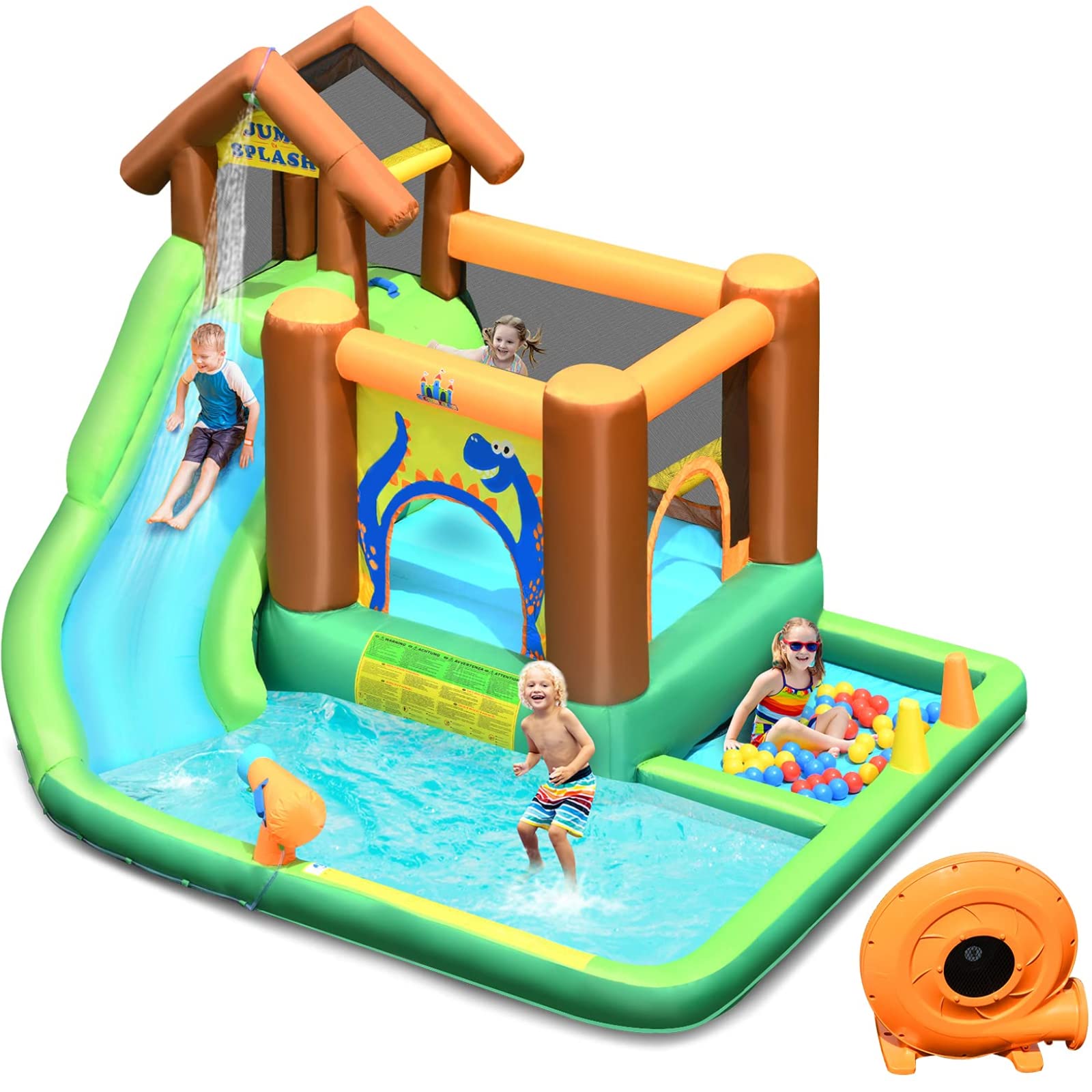 **BOUNTECH 6-in-1 Inflatable Water Slide & Bounce House Combo for Kids - Splash Pool, Climbing Wall, 750W Blower - Outdoor Backyard Water Park for Summer Fun, Birthday Parties & Family Gatherings**
