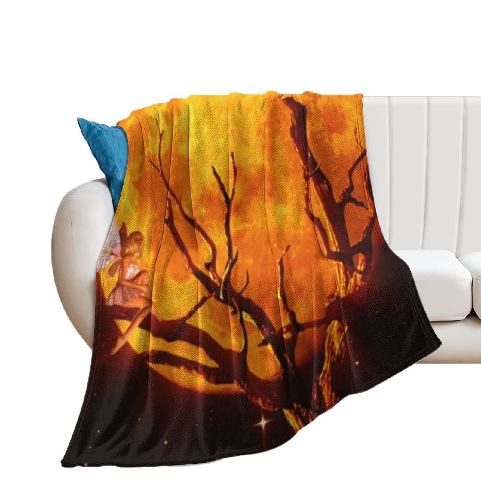 Fantasy Fairy Girl Tree Owl Plush Blanket - Ultra Soft & Cozy Warm Throw for Chair, Bed, Couch, Sofa - Perfect for Home Decor, Winter Snuggling & Gift Giving