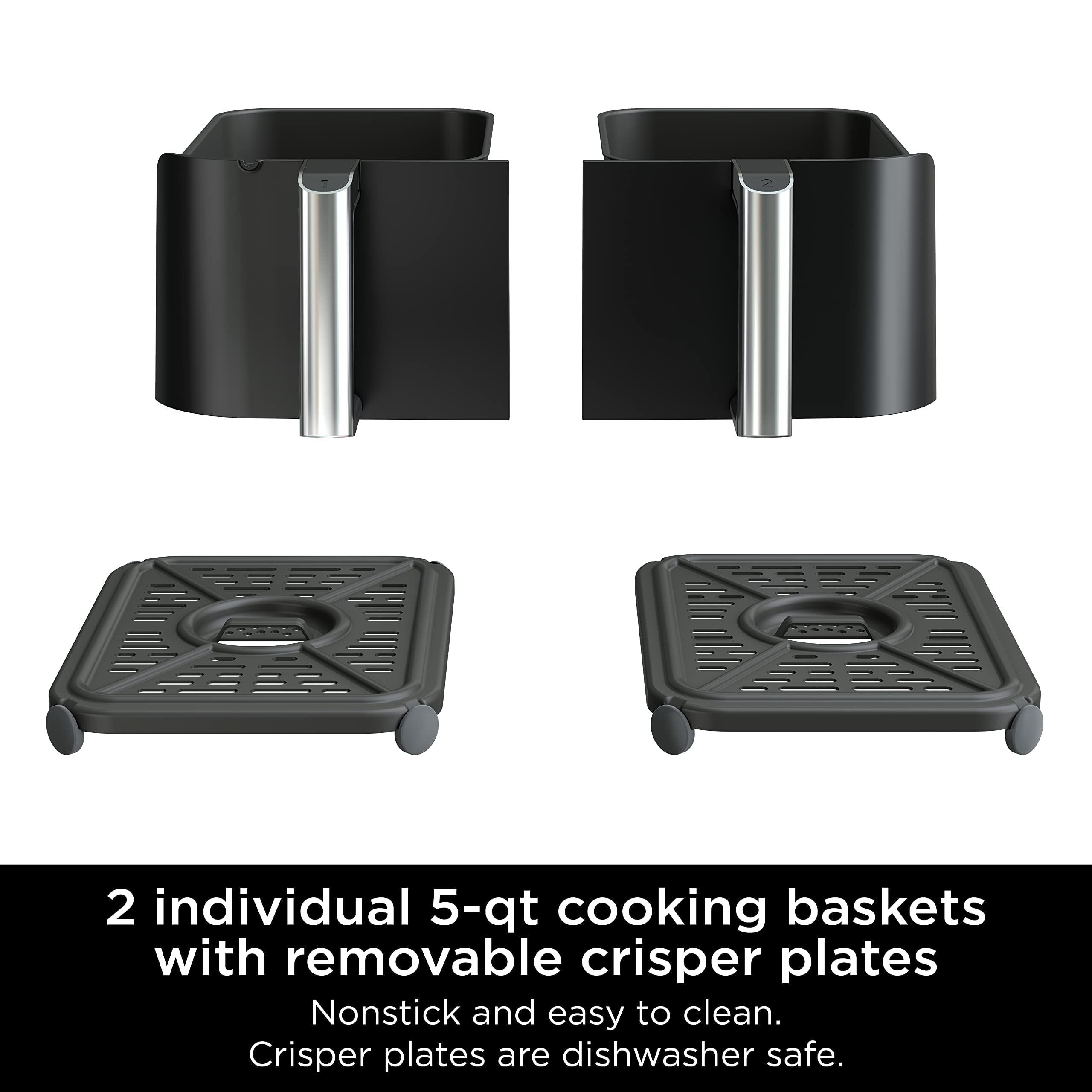 Ninja DZ550 Foodi 10 Quart 6-in-1 DualZone Smart XL Air Fryer with 2 Independent Baskets - Smart Cook Thermometer, Match Cook & Smart Finish - Roast, Dehydrate, Bake, Air Fry - Perfect for Family Dinners, Meal Prep & Healthy Cooking - Grey
