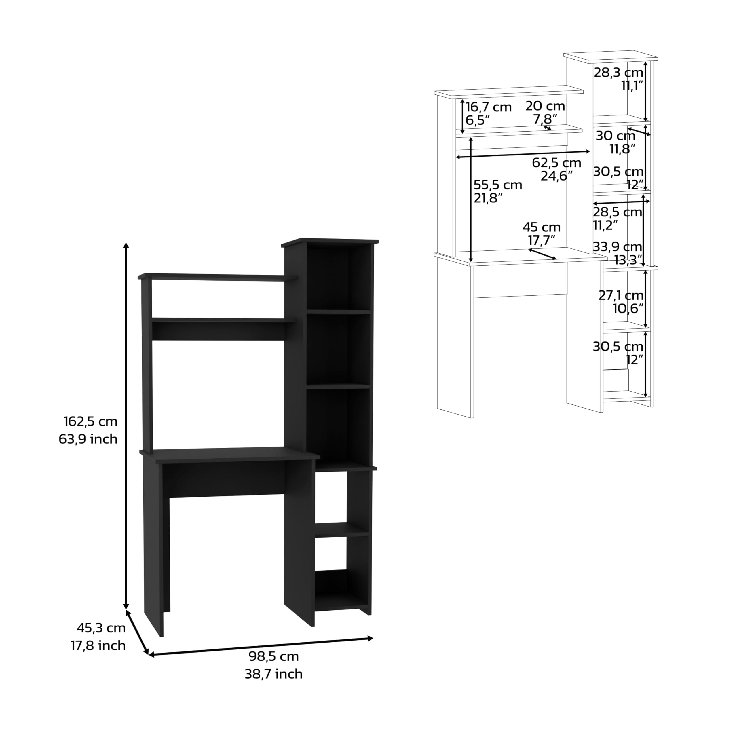 Aramis 5-Shelf Office Desk with 2 Premium Shelves, 63