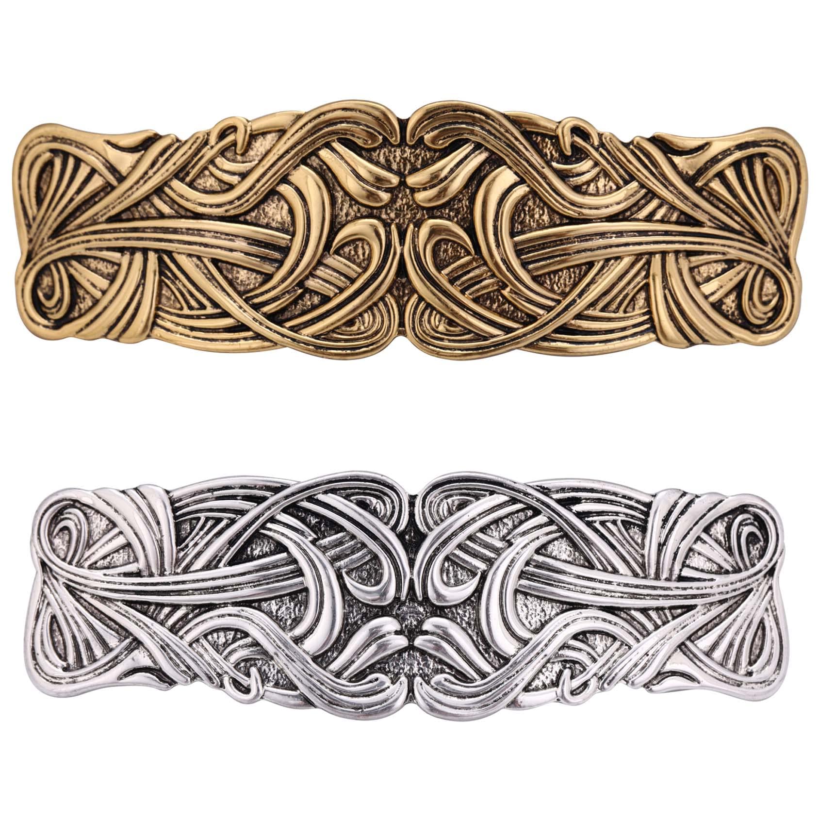 Vintage Celtic Knot Hair Clips for Women - 2 Pack Norse Viking Alloy Hair Barrettes in Gold & Silver - Perfect for Weddings, Renaissance Fairs & Everyday Boho Style
