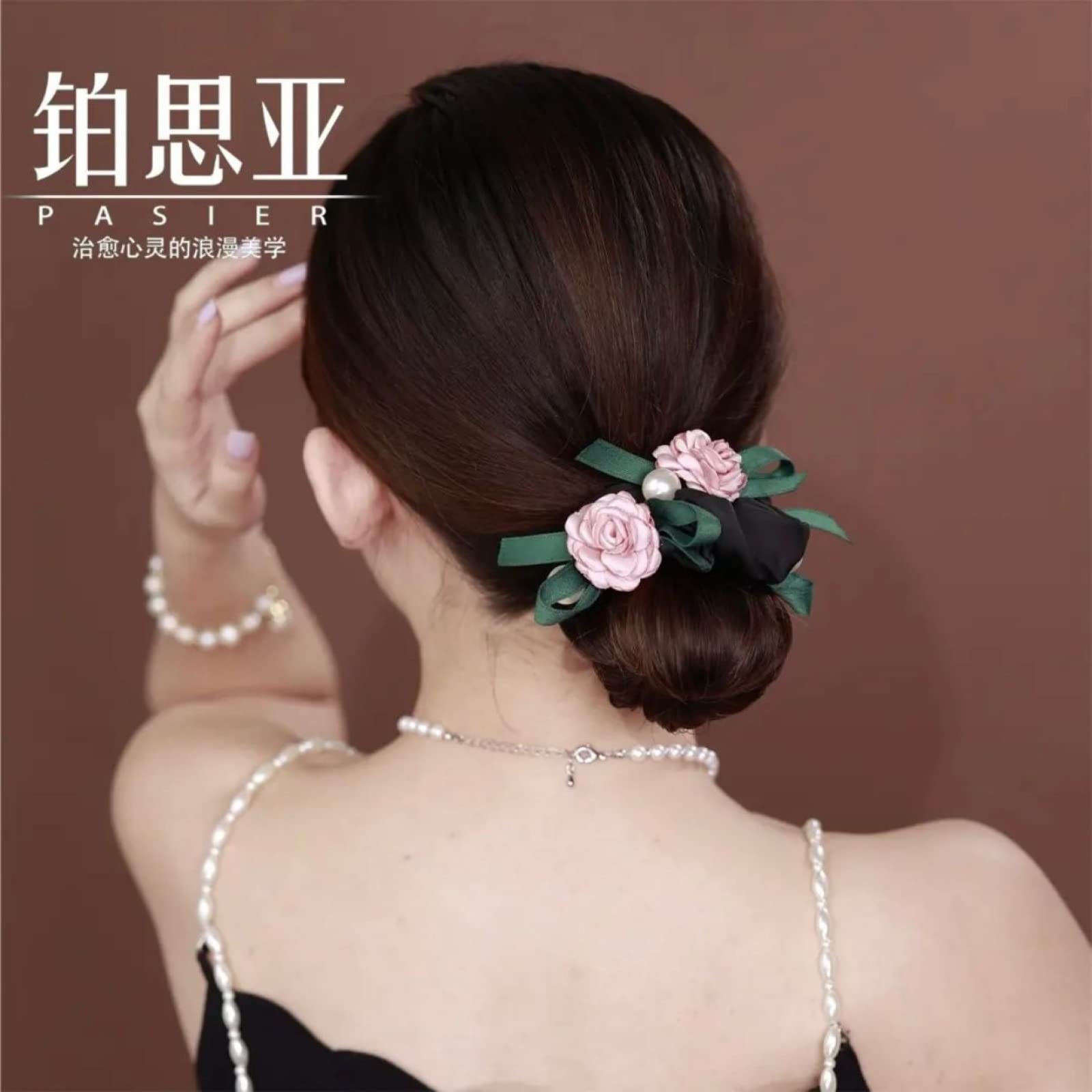 Soft Satin Scrunchies with Rose & Bead Accents - Elegant Hair Accessories for Women & Girls | Perfect for Parties, Weddings & Everyday Styling